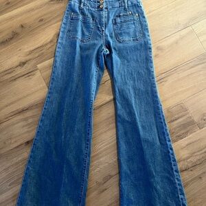 Maeve by Anthropologie Flare Jeans in Deep Blue